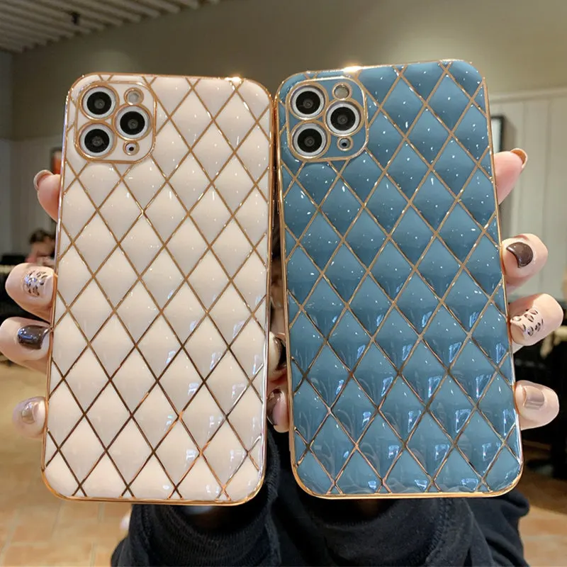 

Gold Plating Geometric Soft silicon Phone Case For iPhone 11 12 Pro Max XR XS Max X 7 8 Plus 12Mini Korea Style