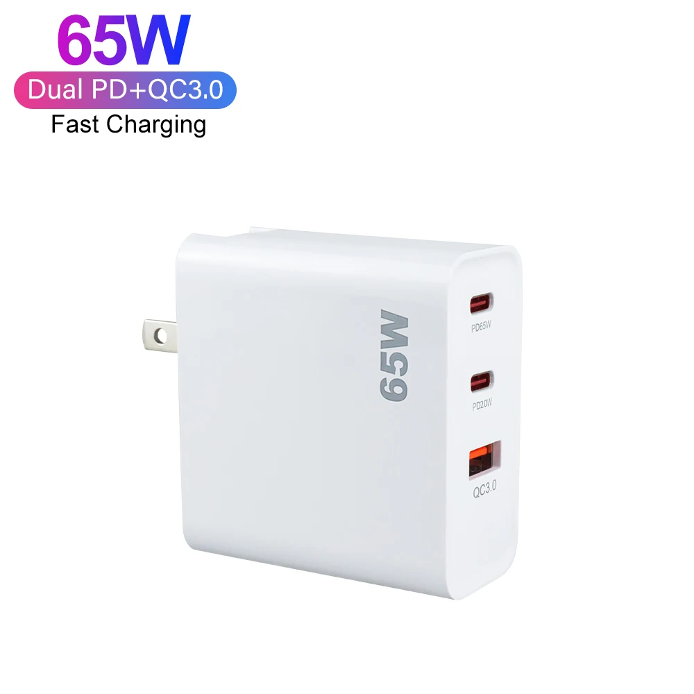 

Super Fast Charger 65W Gan Charger Dual Ports PD 3.0 USB C Power Adapter Type C Wall Charger 65W For Mobile Phone Laptop Tablet