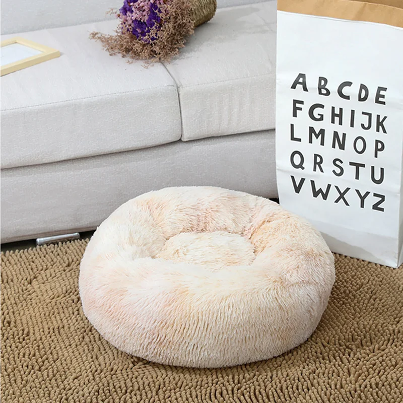 

Winter Hot Sell Custom Round Warm Soft Colorful Cat Bed Pet Deep Sleep Sweet Nest