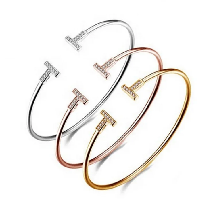 

European and American stainless steel t-band Bracelet, Silver, gold and rose gold