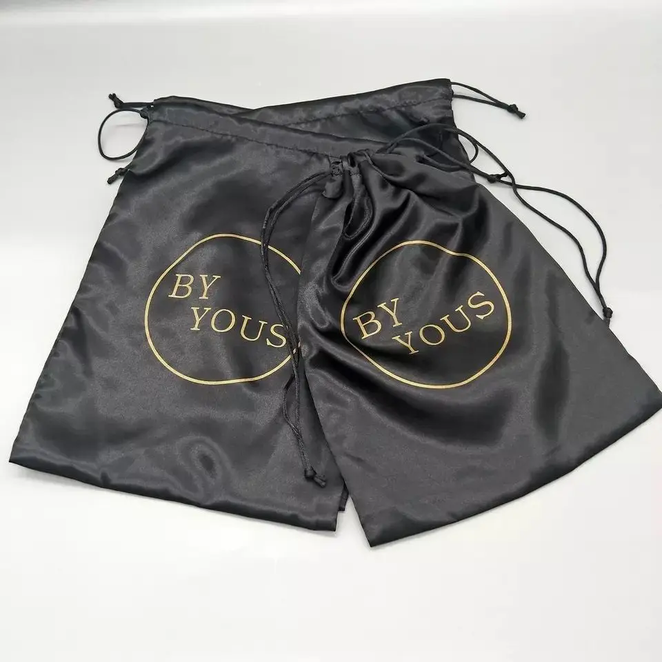 Custom Wig Packaging Soft Fabric Silk Satin Packaging Bag Custom logo Drawstring Satin Bundle Bags for Wig Hair Extension