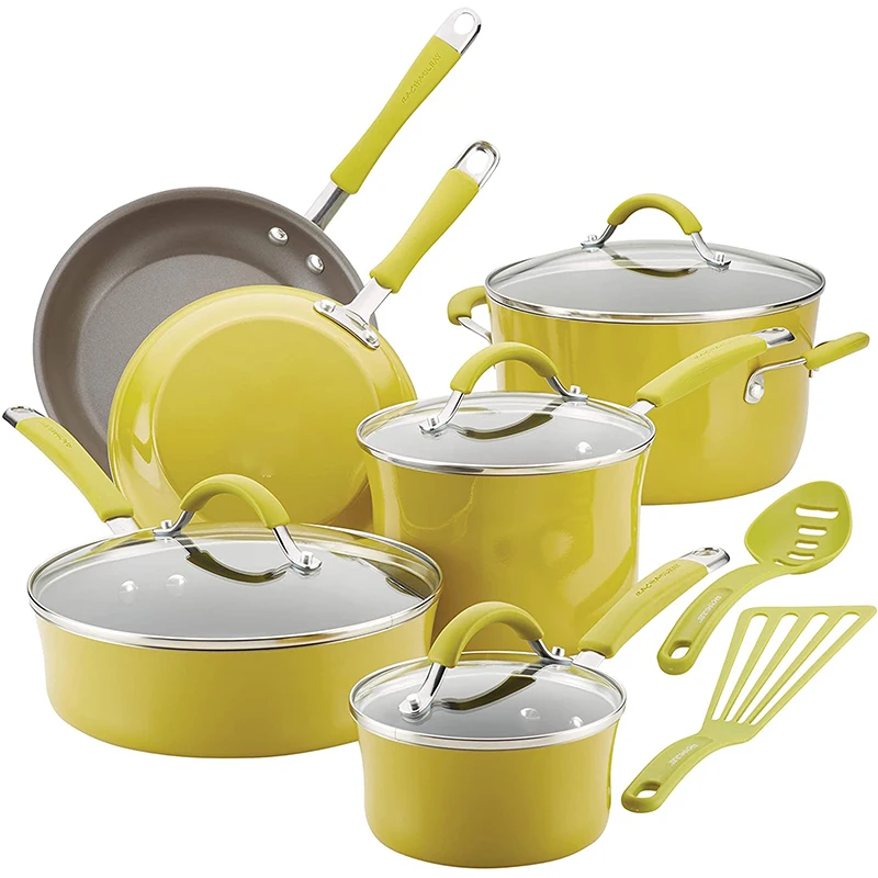 

YEAHMECK Yellow 12 Piece Nonstick Cookware Pots and Pans Set with lid PFOA-free cookware sets nonstick aluminum custom cookware