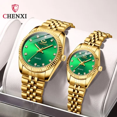 

CHENXI Couple Watch Golden Fashion Dress Clock Wristwatch Stainless Steel Lovers Watch Reloj Quartz Watches For Women & Men