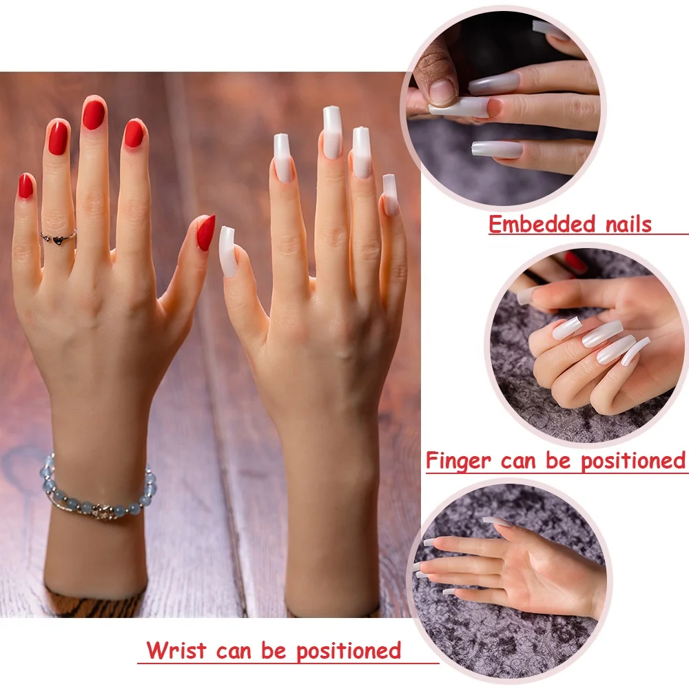 

Silicone Hand acrylic nails practice hand Mannequin Displaying Ring Female Hand Art Model Nail Practice Hands