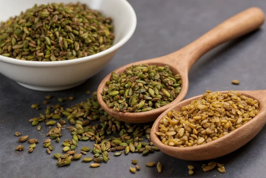 Chef's hands grinding fresh cardamom seeds with mortar and pestle, showing vibrant green color