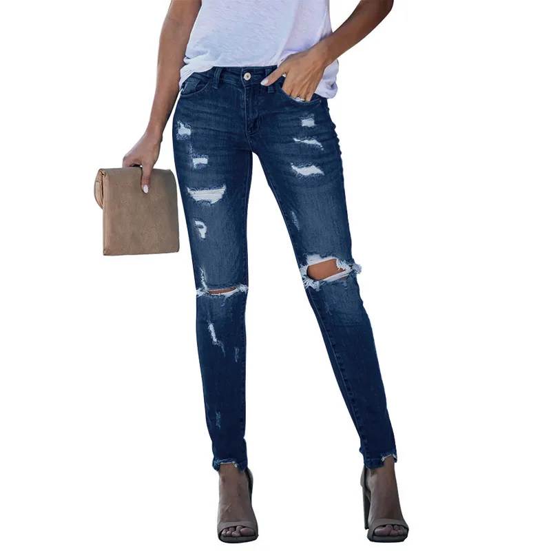 

Most Popular Distressed Frayed Skinny Woman Jeans Denim