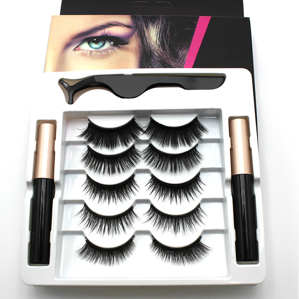

Private label natural Long vegan customized 3D eyelash magnetic lashes with eyeliner wholesale, Black