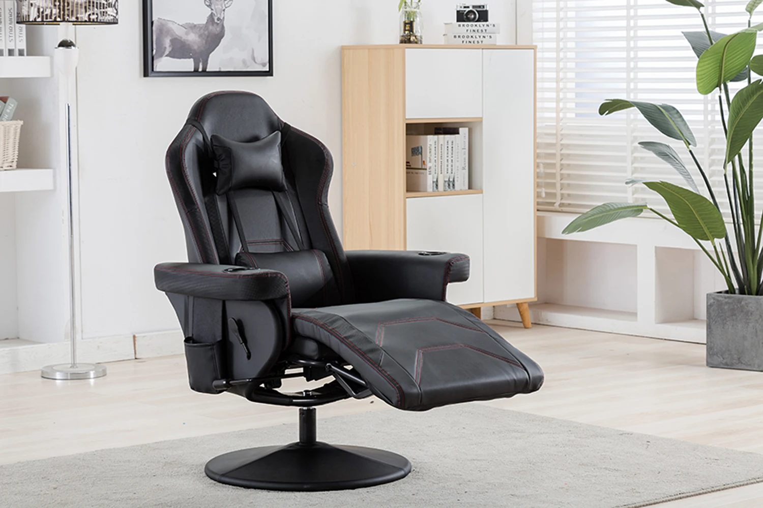 Luxury Gaming Chair With Cup Holder White Racing Style Pu Leather ...