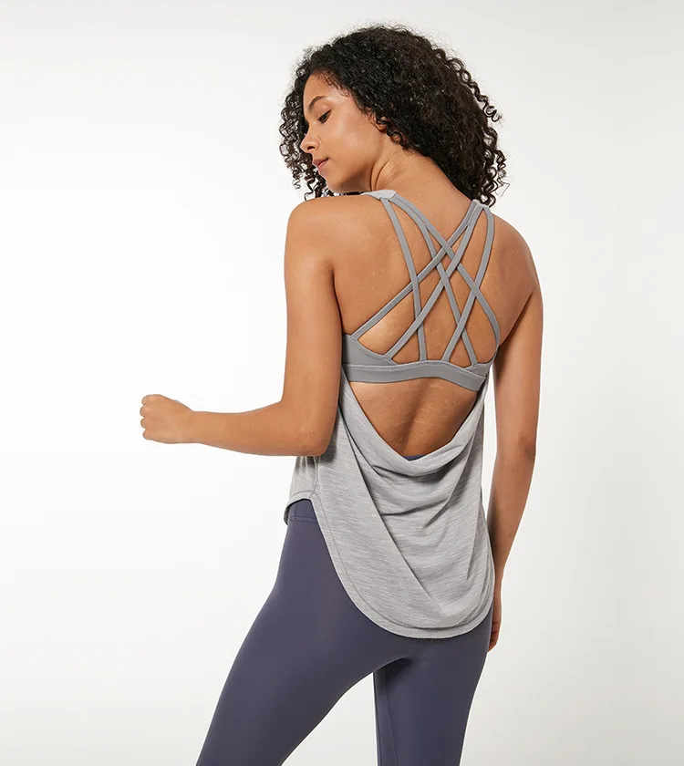 

Ladies Loose Stretch Yoga Fitness Exercise Workout Training Tank Top With Inner Pads, Customized color
