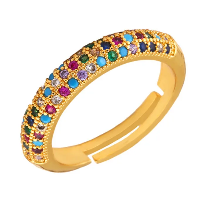 

2020 new fashion 18k gold plated color cz rainbow stone ring