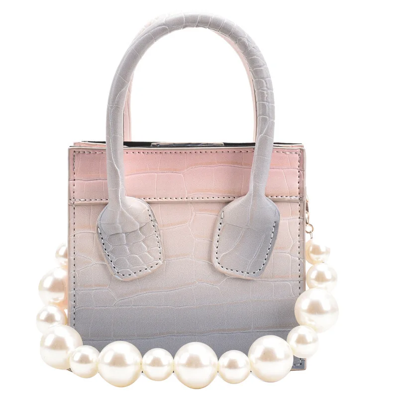 

Summer Design Western Style Pu Leather  Tote Bag Ladies Pearl Handbag Solid Color Chain Messenger Bag, 6 colors