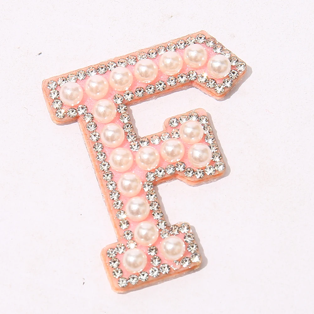 

Stock Pink Self Adhesive A-Z Rhinestone English Letter Alphabet Sew Iron On Badge 3D Handmade Bags Applique Pearl Patch, Pink, white, blue, black