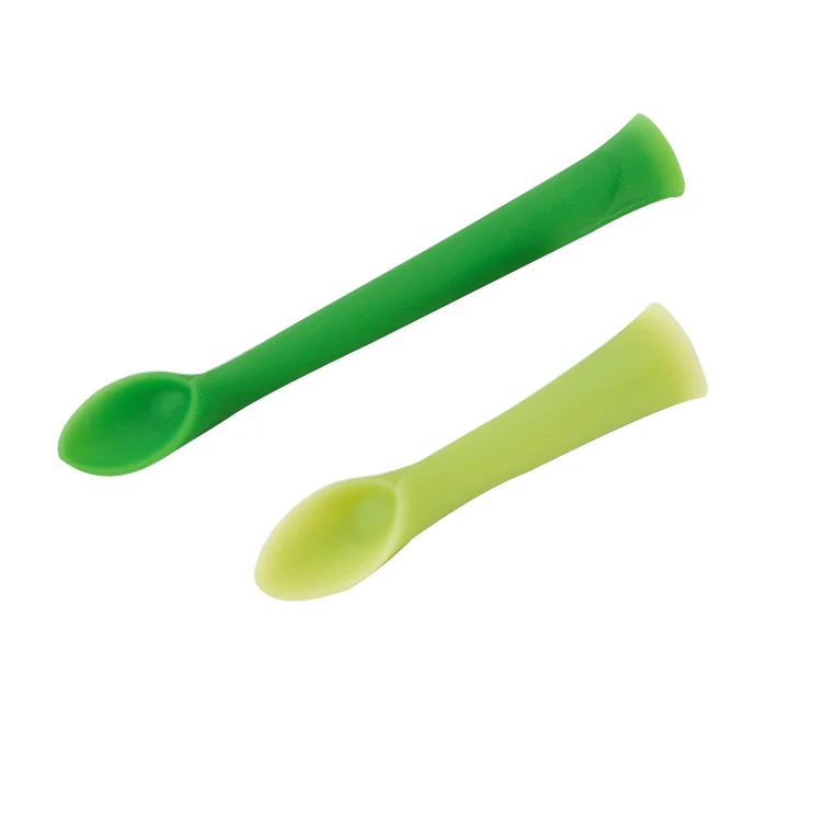 

2 Pack Soft-tip Flexible Silicone Newborn Baby Training Spoon, Green