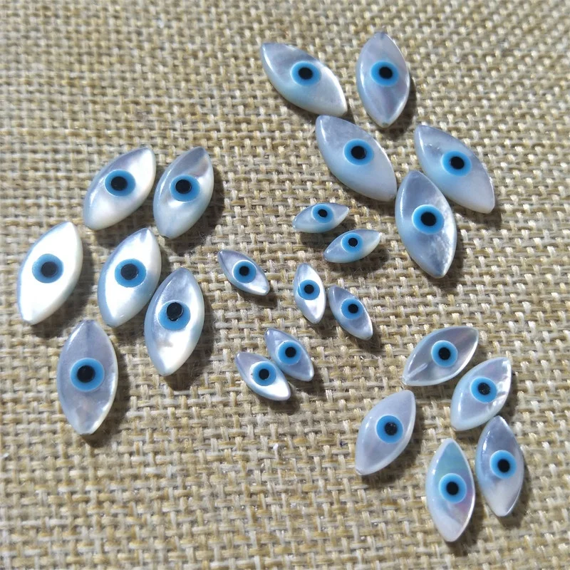 

Natural mother of pearl shell marquise oval evil eye beads for DIY jewelry making handmade greek necklace bracelet accessories, White