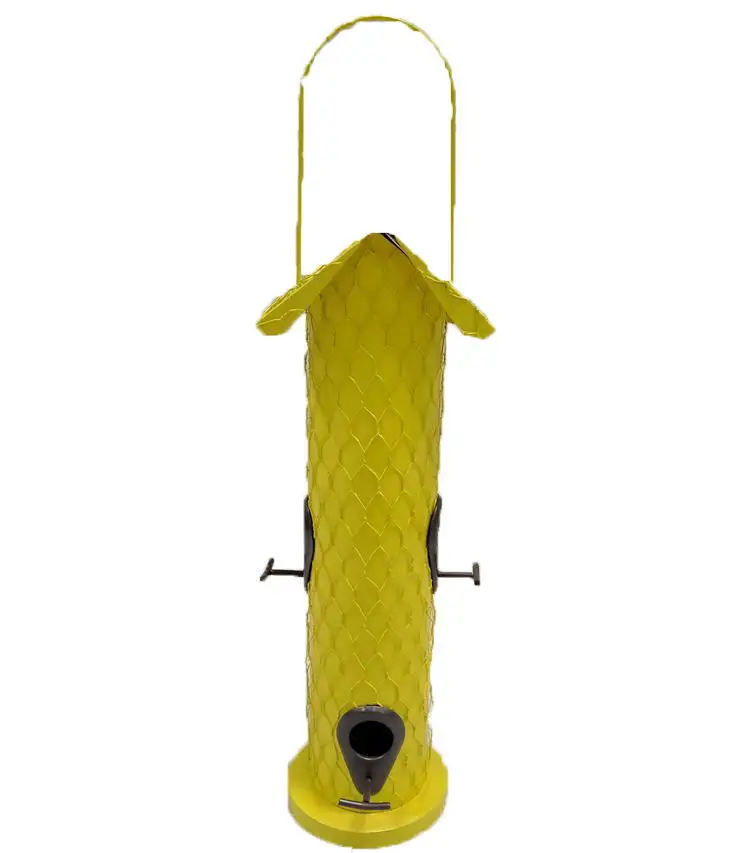 

Yellow Colour Outside Pavilion Shaped Metal Bird Feeder For Outdoor Hanging Wild Birds Food Feeding