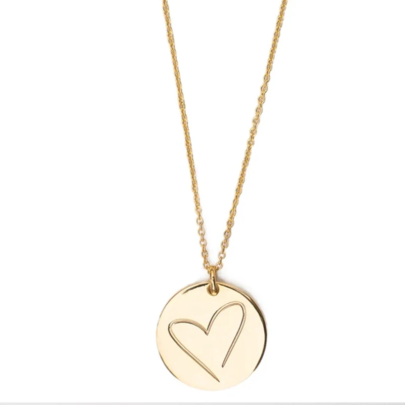 

Non Tarnish Hypoallergenic Jewelry Wholesale Personalized Stainless Steel Custom Disc Pendants Coin Heart Charm Necklace