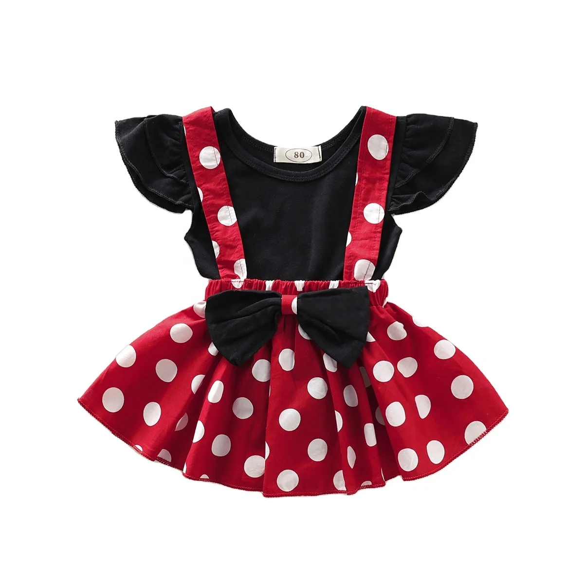 

Toddler Baby Girls Clothes Set Solid T-Shirt Polka Dot Suspender Skirt Outfit Children Summer Clothes Kids Girls Clothing Set, Photo showed and customized color