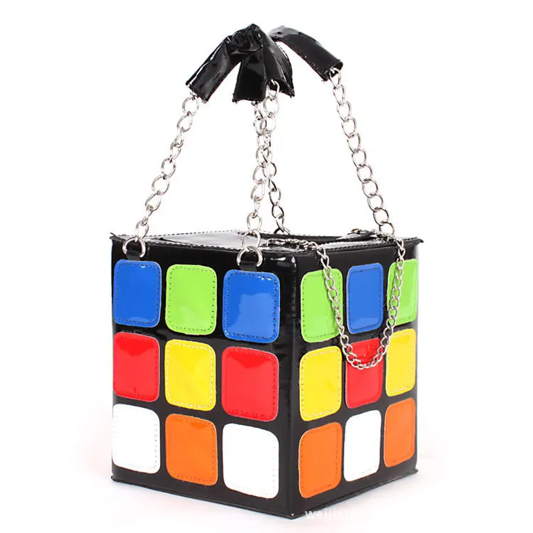 

FANLOSN Hot Sale Pu Leather Small Handbags Rubix Cube Purse Box Bags Women, As the picture shown or you could customize the color you want