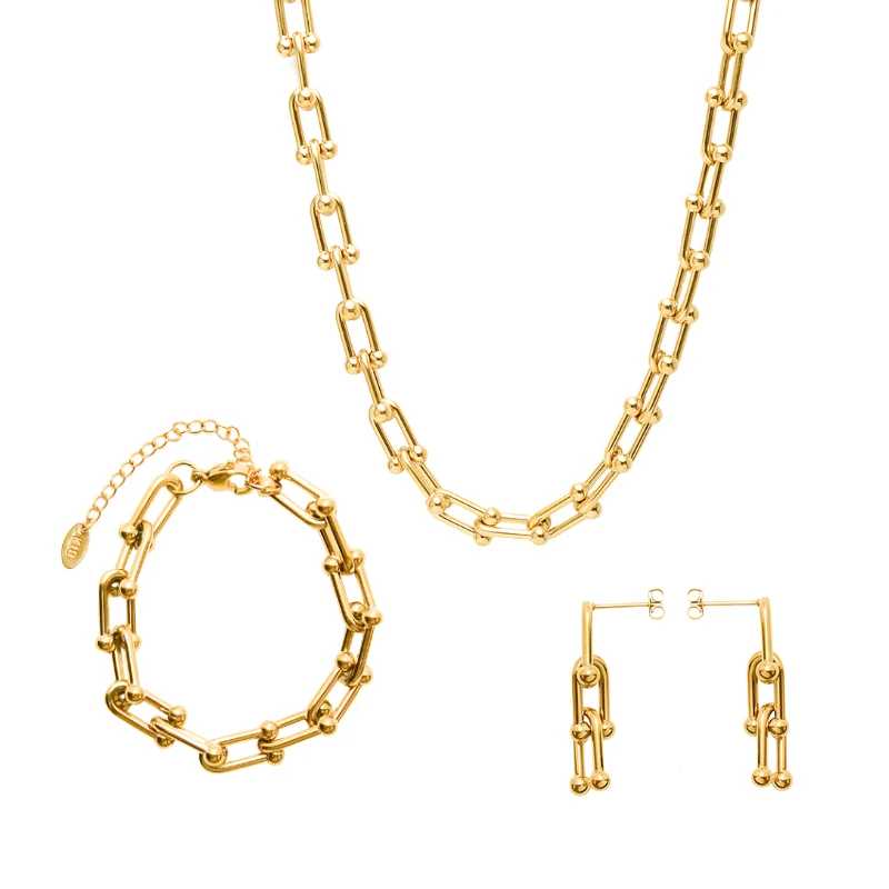 

Exaggerated Design Horseshoe Buckle U-Shaped Bracelet Titanium Spice Accessories Necklace Set