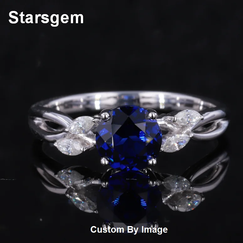 

Starsgem Gold Filled Marquise Cut Moissanite With Round Shape Blue Sapphire Ring Bague