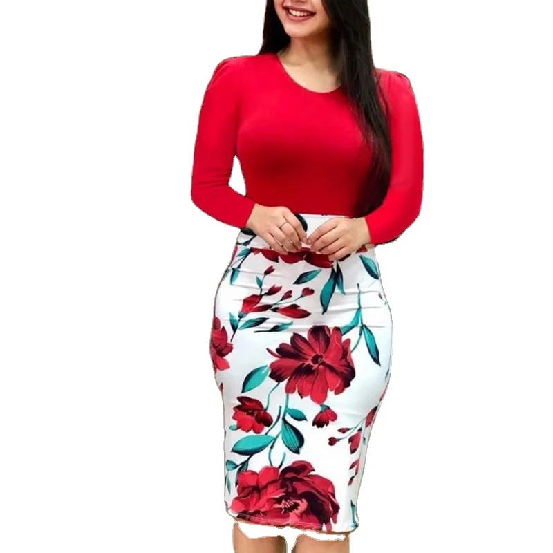 

2021 Best selling plus size woman dress low price floral dresses, As pic