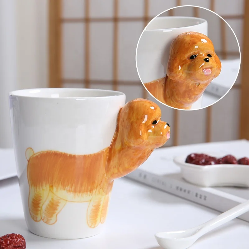 

Custom Shape Ceramic mugs, 3D Animal Poodle Dog design Ceramic Coffee mug cup 450 ml