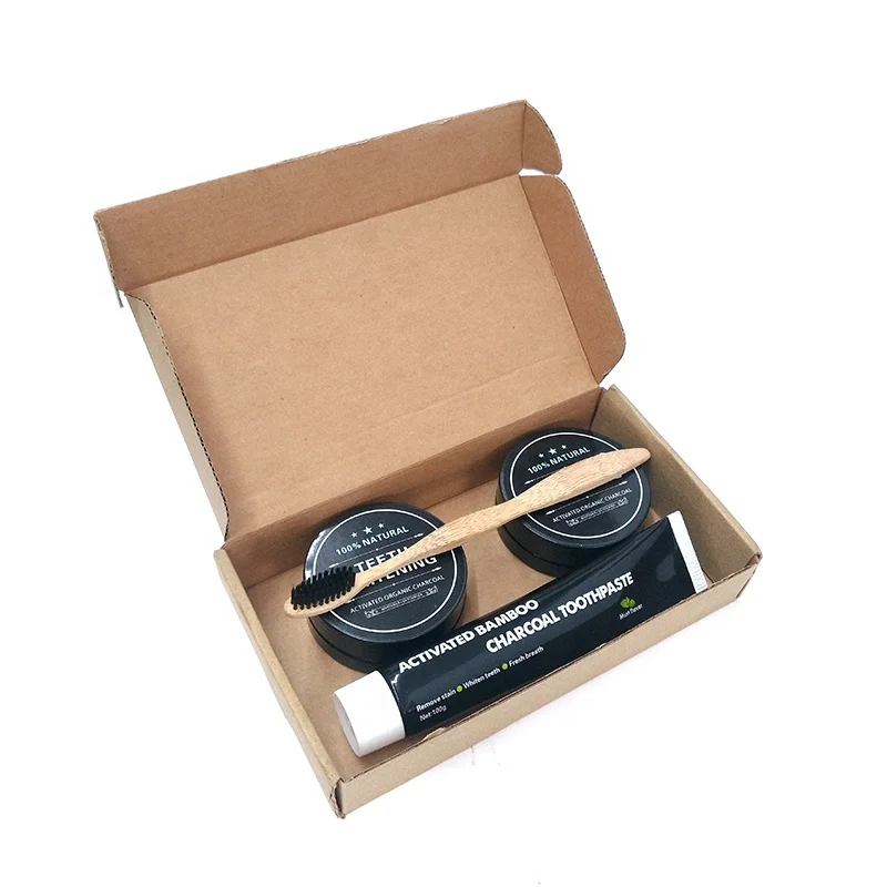

Private logo Teeth Whitening Kit includes Activated Charcoal Teeth Whitening Powder&Bamboo Toothpaste&bamboo Toothbrush, Black