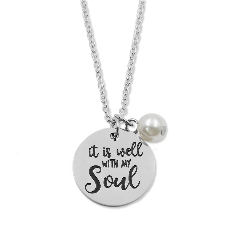 

Fashion Bible Verse Necklace It Is Well With My Soul Stainless Steel Pendant Quote Scripture Christian Jewelry Gifts, Silver color