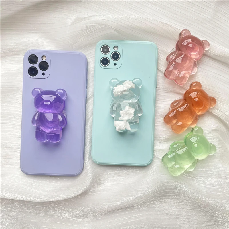 

Cartoon Pink Bear Mobile Phone Holder Color Transparent Phone Grip Desktop Lazy Phone Socket Stand Custom Promotional Gifts, 9 colors