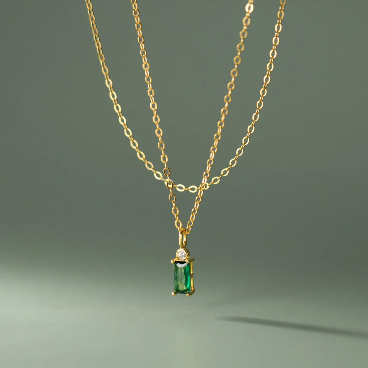 fashion 925 silver necklaces rectangular green white zircon gold plated necklace for women christmas gifts