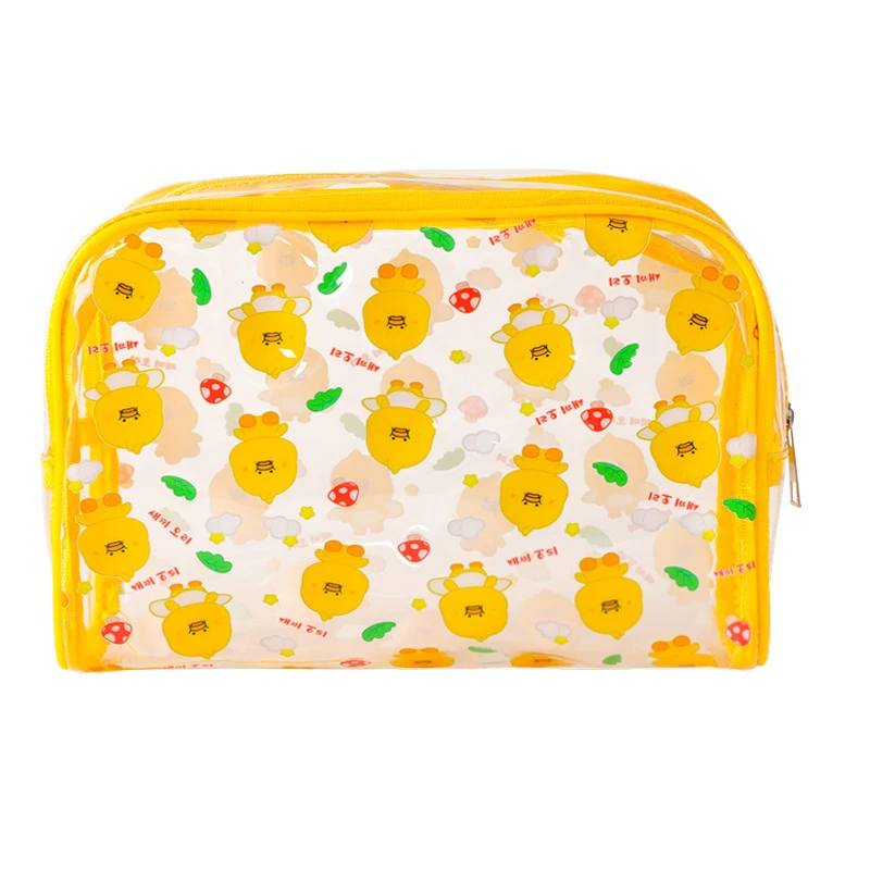 

Waterproof plastic cosmetic toiletry bag transparent carton printed pvc zipper makeup pouch