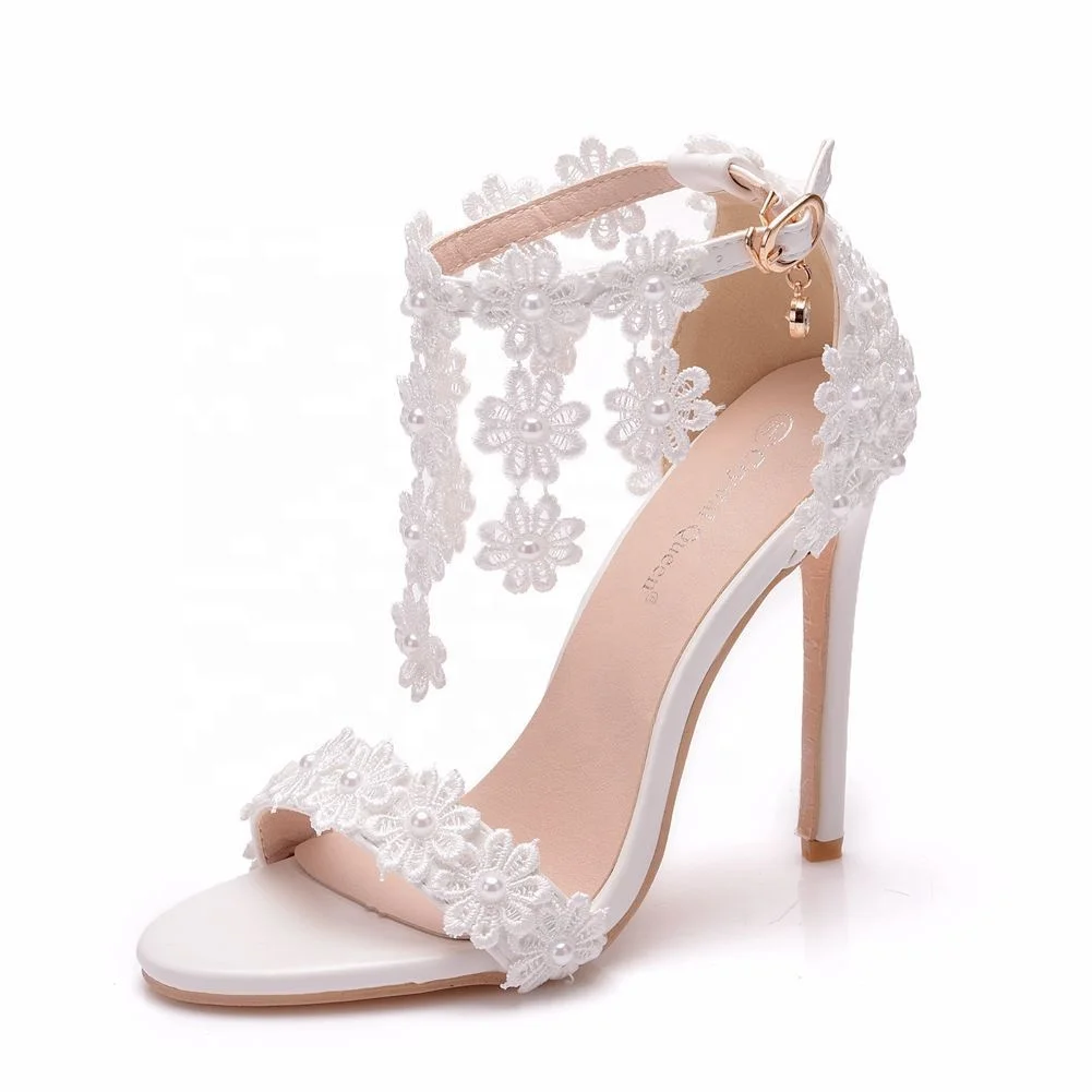 

Fashion Lace Pearls Bridal Shoes High Heel Shoes Wedding Ladies Bridal Shoes, As picture