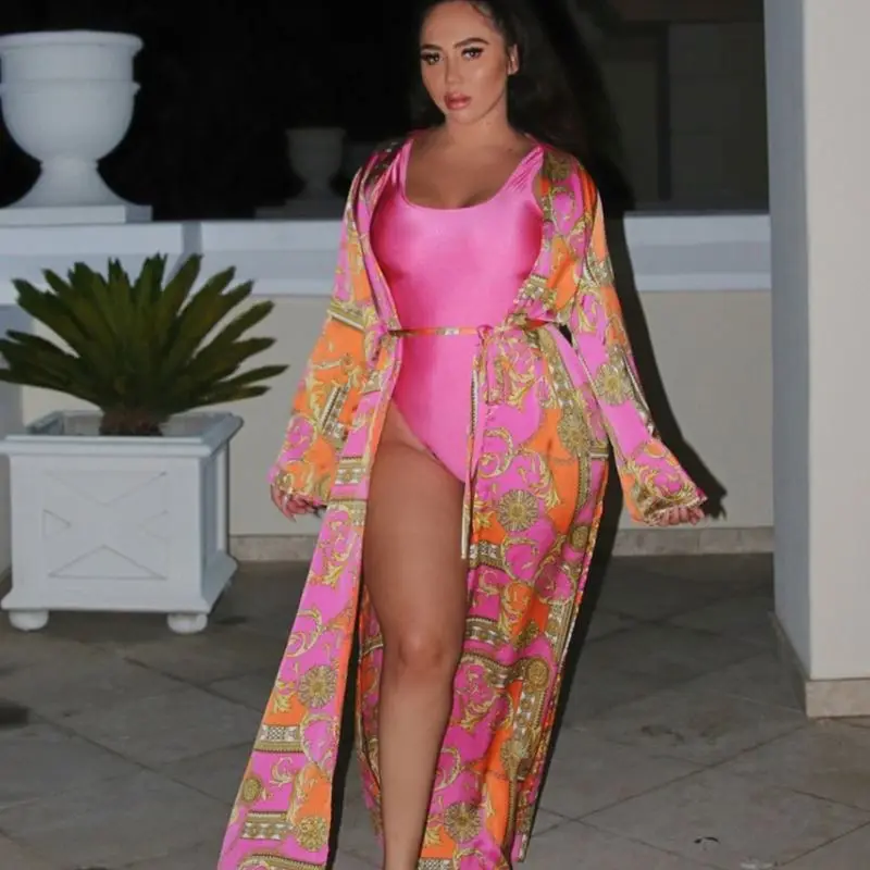 

European Style Print Sleeveless Beachwear Bathing Swim Suit One Piece Swimsuit With Beach Cover Up Ups Summer Sexy Swimwear 2022, Multi colors