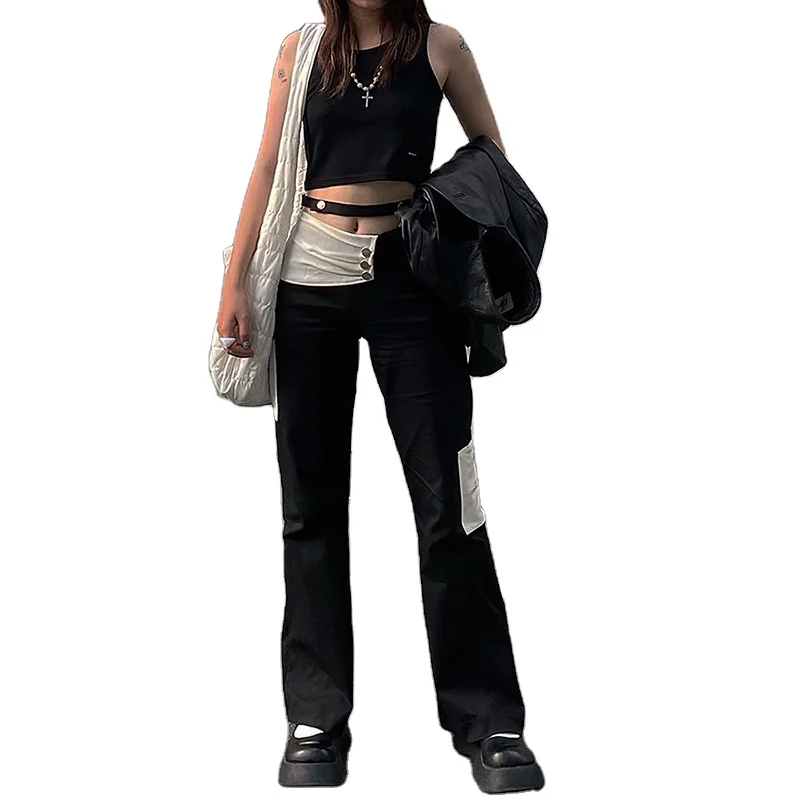 

2021 New High Quality Stylish Patchwork High Waist Loose Strait-leg Pants Street Style Hip Hop Casual Pants for Women
