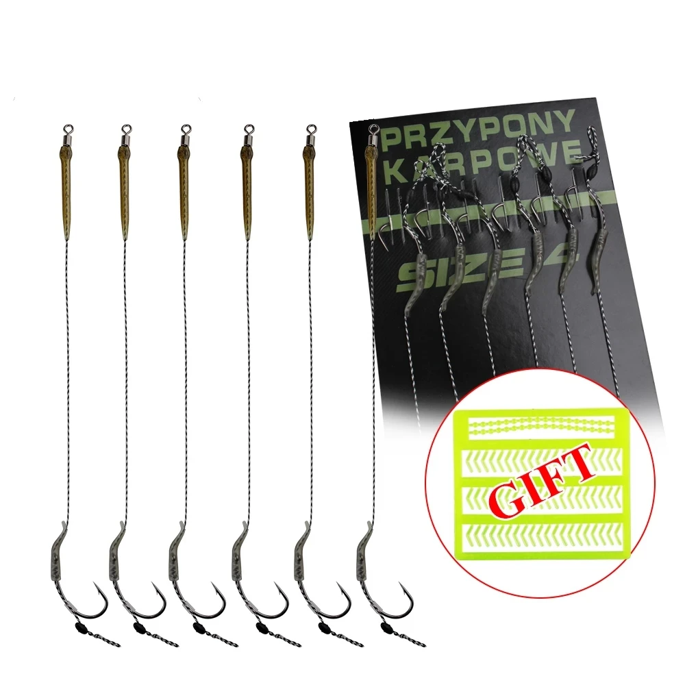 

18.5cm 6-8pcs fly Hooks Hair Rigs With Line 30-60LB 2/4/6/8# storage Feeder Group Carp Hook Accessories Leader Carp Fishing