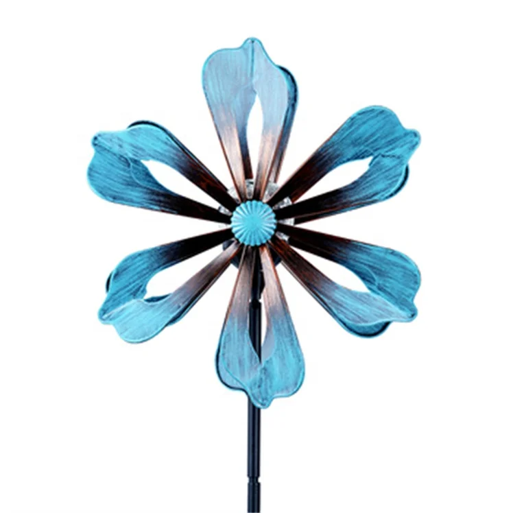 

Hourpark New trend garden ornament Blue wind spinners with solar light for outdoor