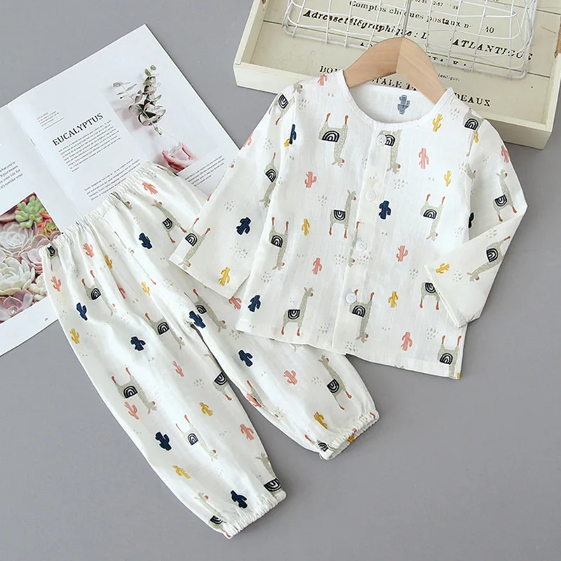 

Wholesale cotton spring summer thin children boys cute print long sleeve pijamas set for kids boy, Picture