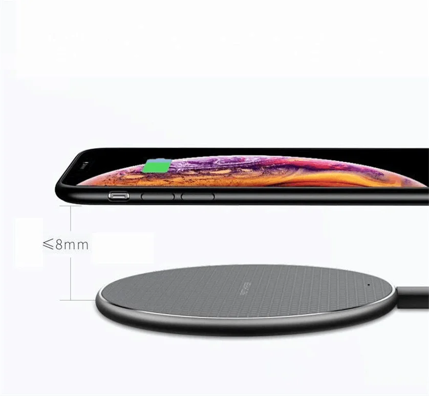 2020 latest 10W ultra thin metal Qi wireless fast charger portable wireless charging mat pad with led display light for iphone