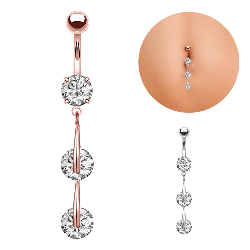 

High Quality Rose Gold Plated 316l Steel CZ Belly Button Ring Piercing Surgical Steel Zircon Belly Bars Navel Rings