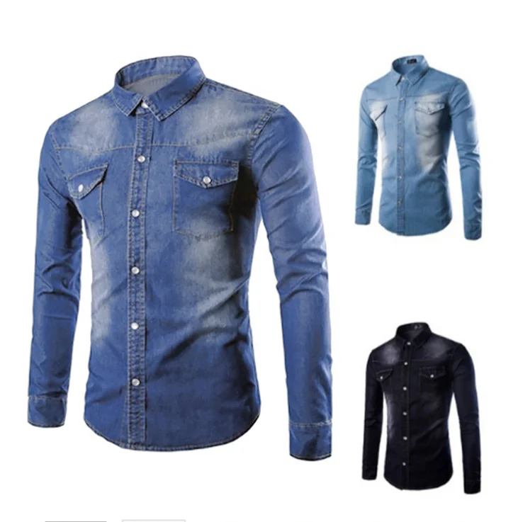 

Camisa Jeans Masculina New Shirts for Man 2021 Blue Black Denim Shirt Men Camisas Slim Fit Long Sleeve Jeans Shirt Men Clothing
