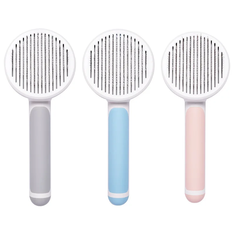 

Pet Supplies Cat Dog Comb Hair Removal Brush Self-cleaning Round Head Of Pet Comb, Pink , blue , gray