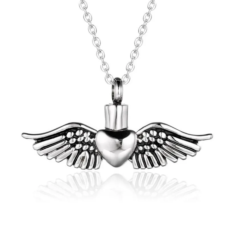 

Wing Heart design cremation urn jewelry necklace Stainless steel ashes Pendant necklace for human / pet ashes