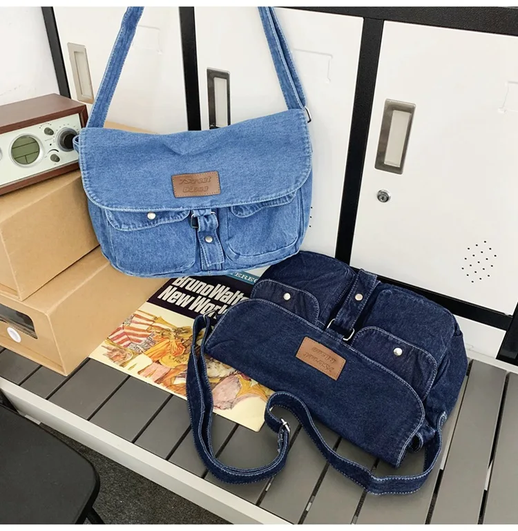 

Fashion Denim Handbag Shoulder Bag Large Capacity Retro Messenger Bag For Men and Women