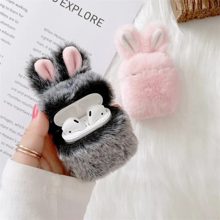 

Cartoon Cute 3D Plush Bunny Rabbit Earphone Case Furry Hand Warmer Soft Protective Case for AirPod 1 2 for AirPods Pro 3
