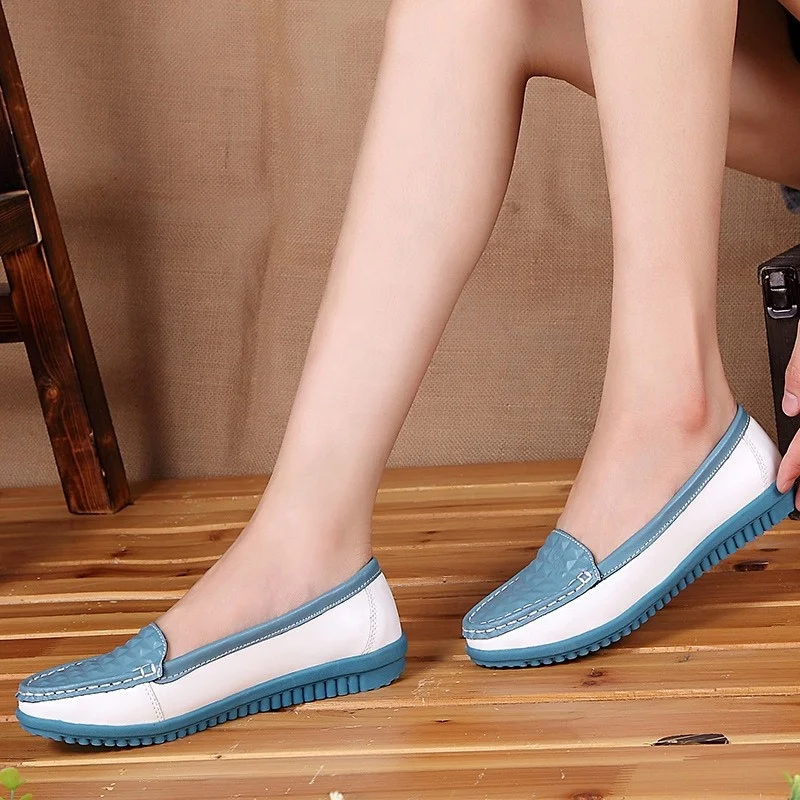 

Fashion Women Flats Round Toe Slip-On Color Block Skidproof Loafers Casual Shoes