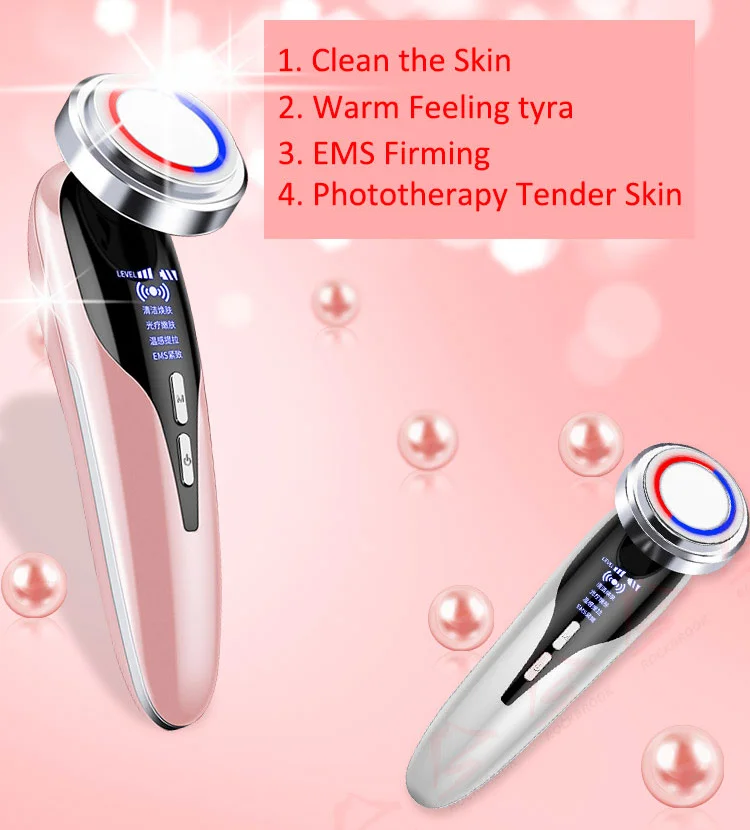 

Wholesale Iontophoresis Machine Facial Vibration Photon Skin Rejuvenation Hot Cold Face Massager, Pink white