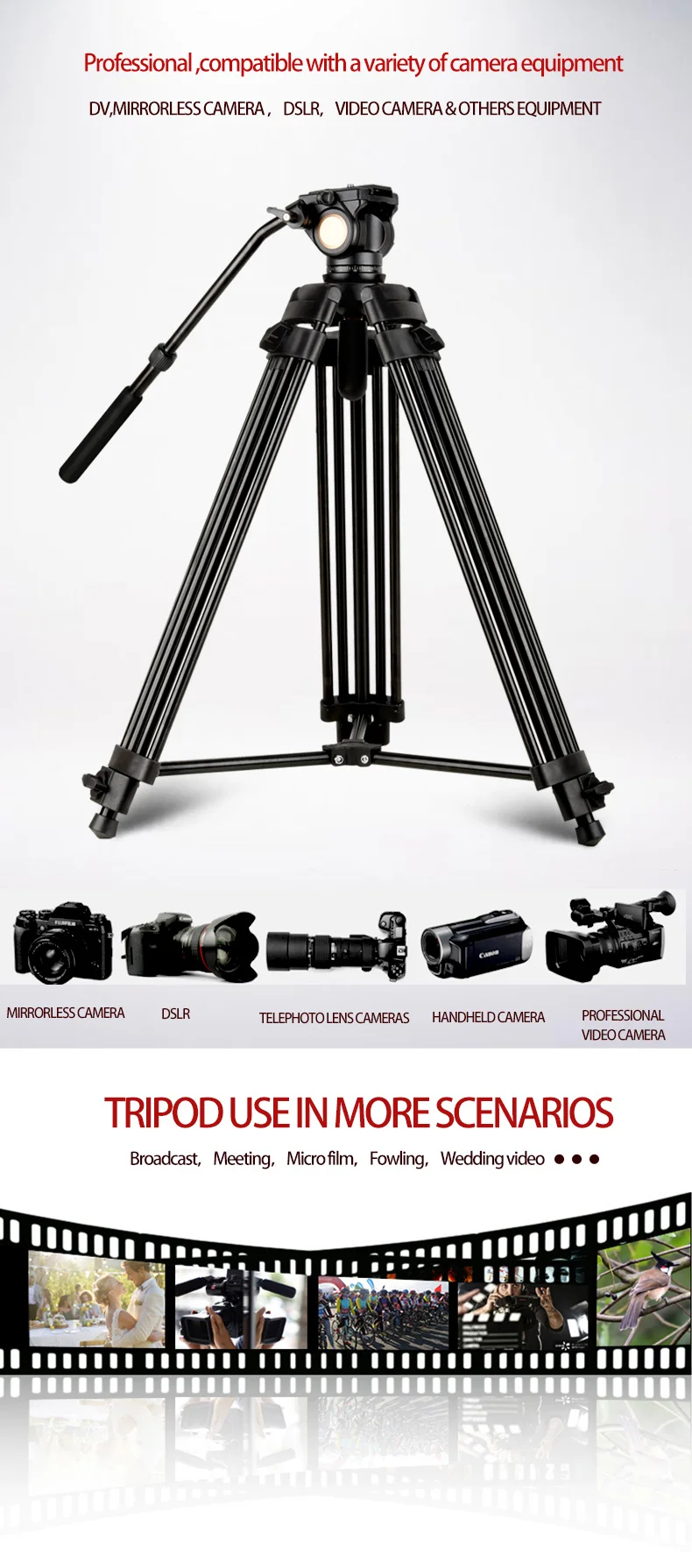 QZSD Q880 camera tripod aluminum alloy professional photography stand SLR tripod  big tripod with Q90 hydraulic damping head