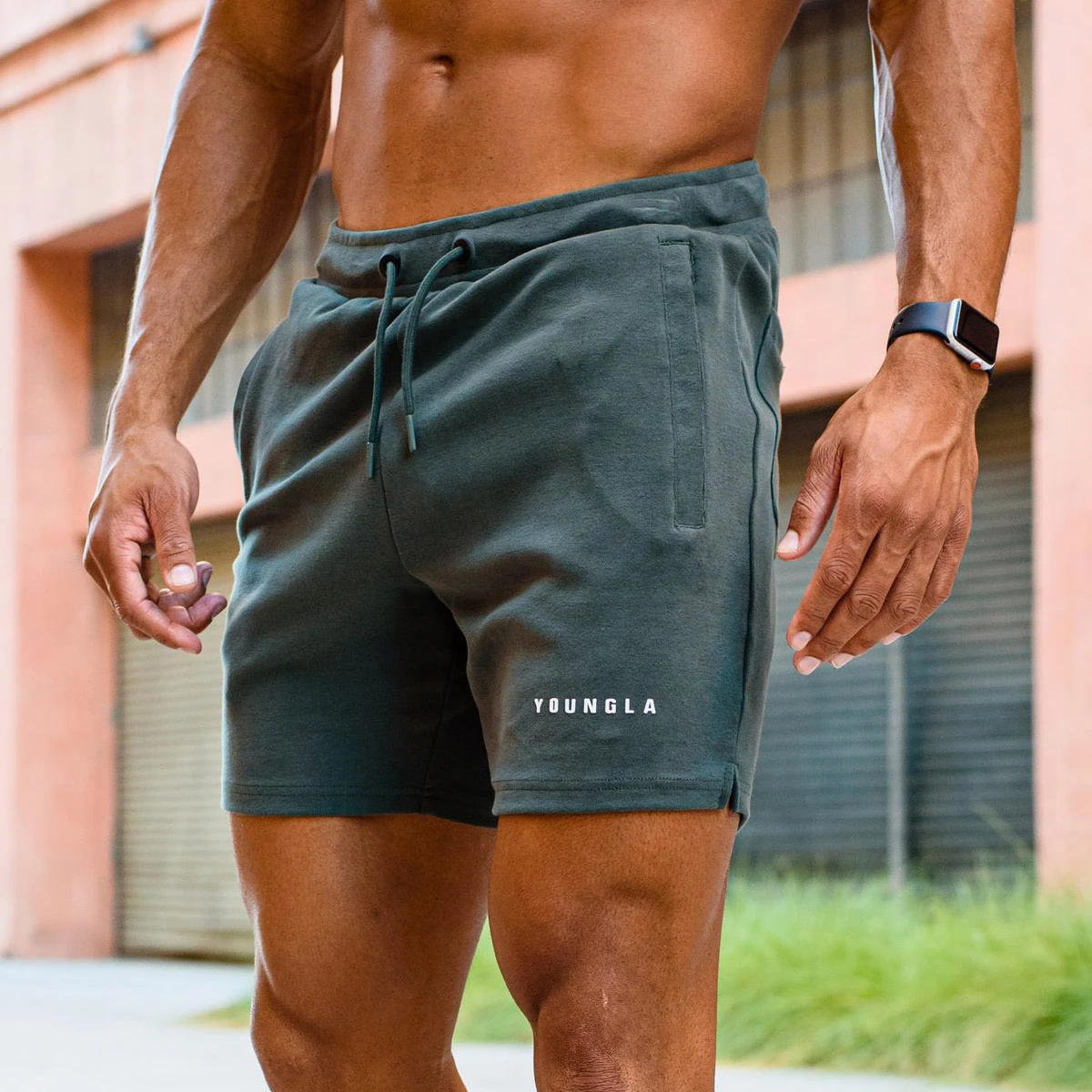 

QC - 067 Breathable causal men's gym shorts with pocket fitness running custom logo cotton shorts, 7 colors