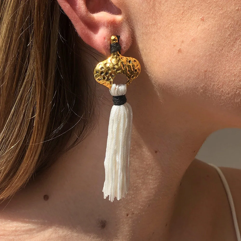 

2021 VINTAGE Bohemia style girl fabric tassels handmade high quality jewelry earring with factory directly, Gold