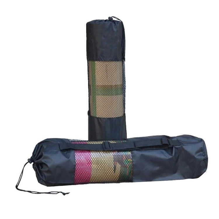 

Hot selling Travel Gym Carry Sling Storage Yoga Mat Mesh Bag Custom print logo Eco friendly Easy Carried Waterproof products, Black